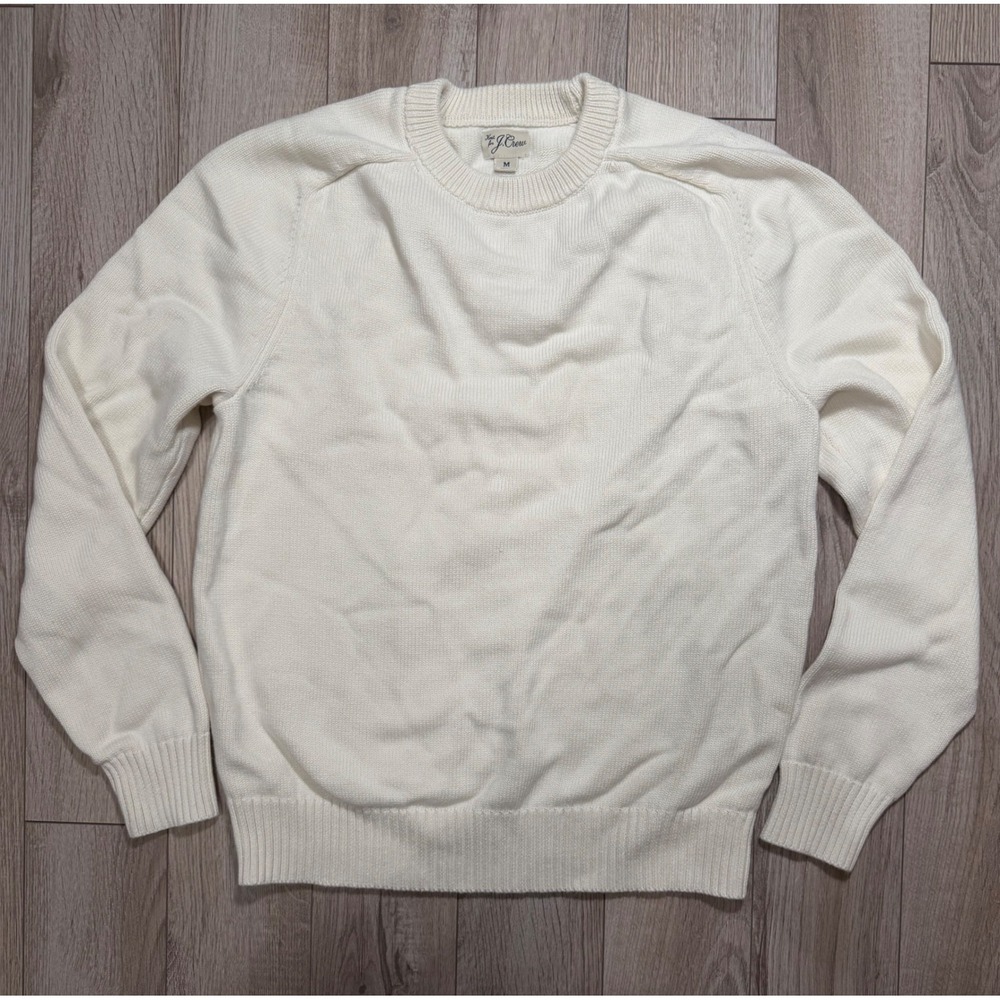 J.Crew Womens Cream Cotton Knit Crewneck Sweater Ivory Shaker Stitch Size M